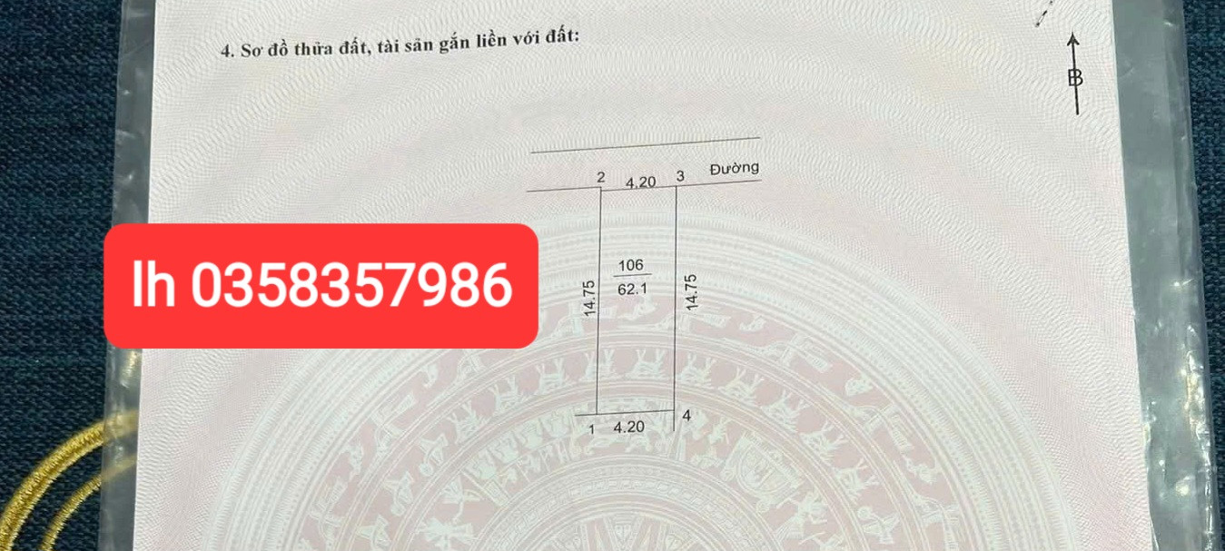 Bán đất 62.1m² ngang 4.2m giá 3.85 tỷ Xã Quang Minh