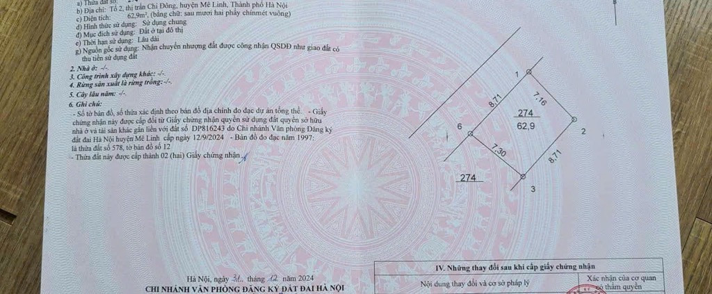 Bán đất 62.9m² ngang 8.7m giá 7.4 tỷ Xã Quang Minh