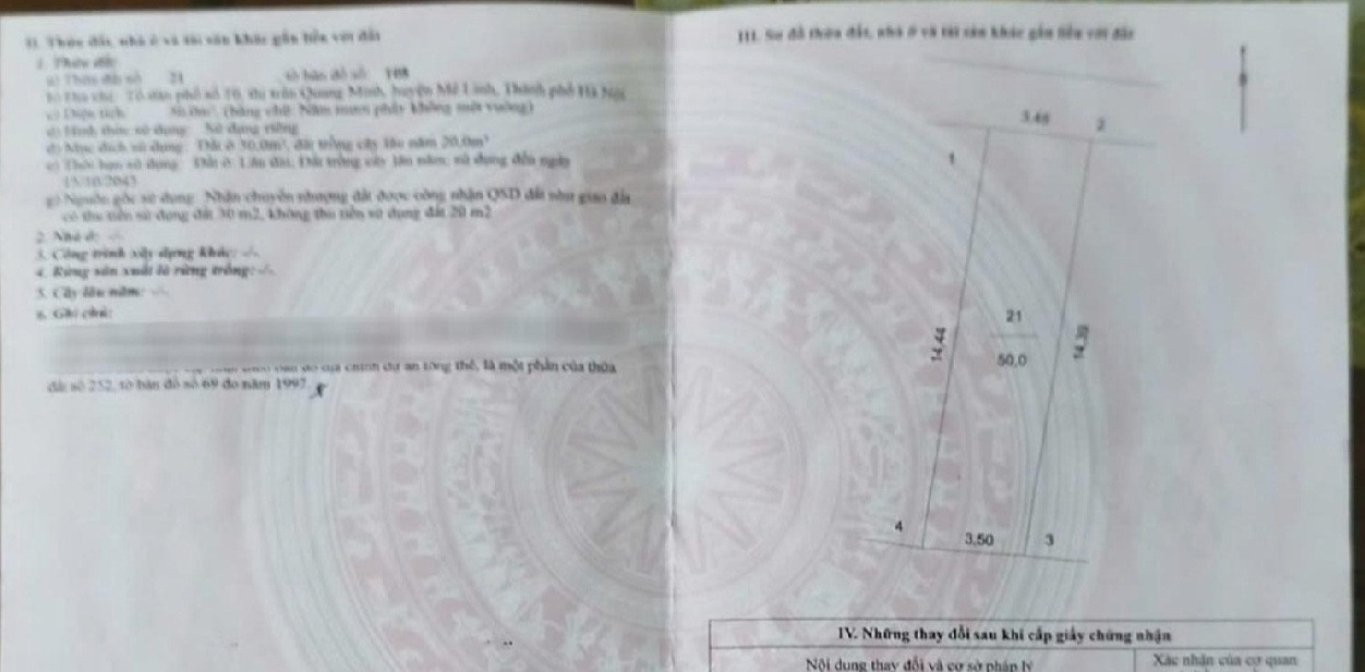 Bán đất 50m² ngang 3.5m giá 2.75 tỷ Xã Quang Minh