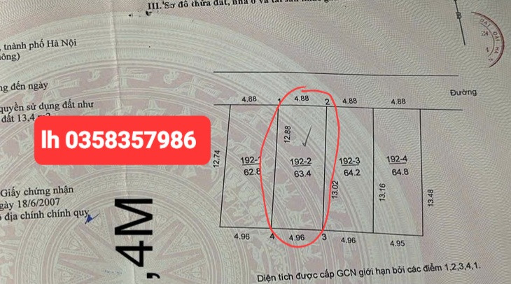 Bán đất 63.4m² ngang 4.96m giá 3.45 tỷ Xã Quang Minh