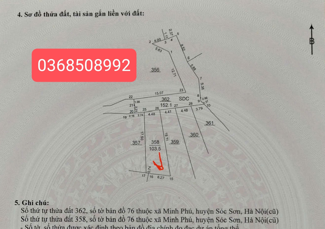 Bán đất 103m² ngang 6,27m giá 1.95 tỷ Xã Quang Minh