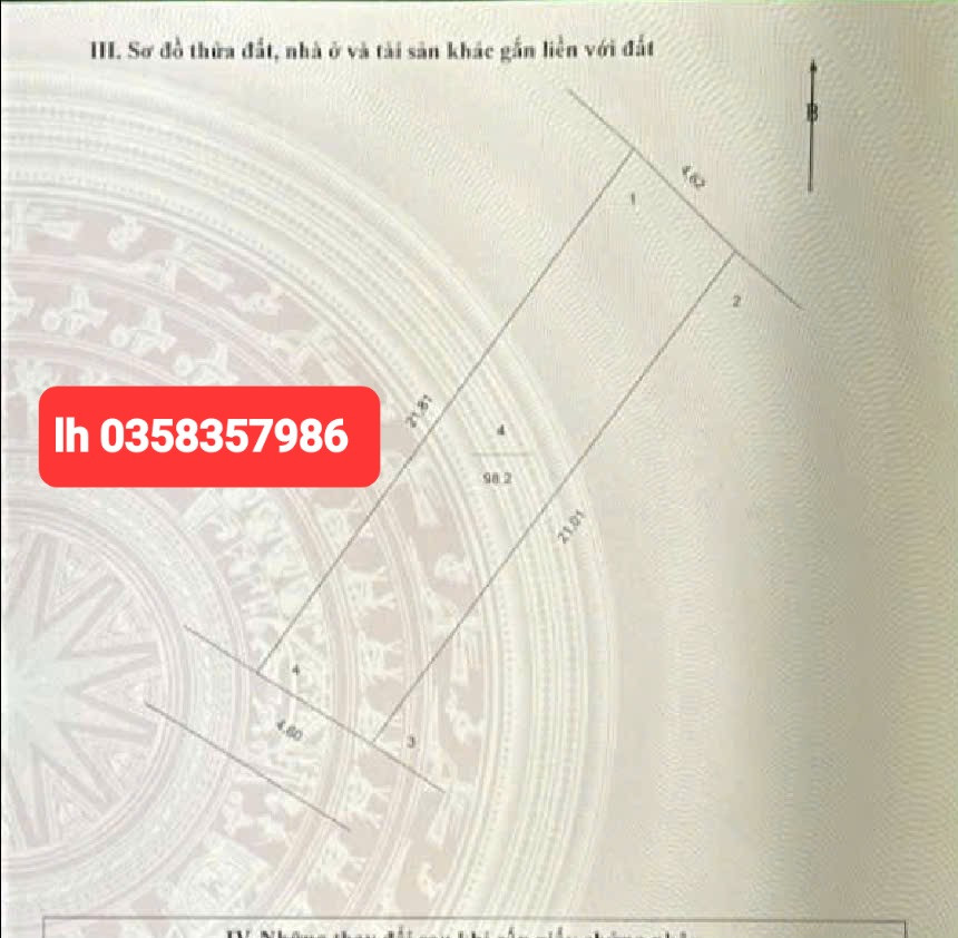 Bán đất 98.2m² ngang 4.6m giá 6.8 tỷ Xã Quang Minh