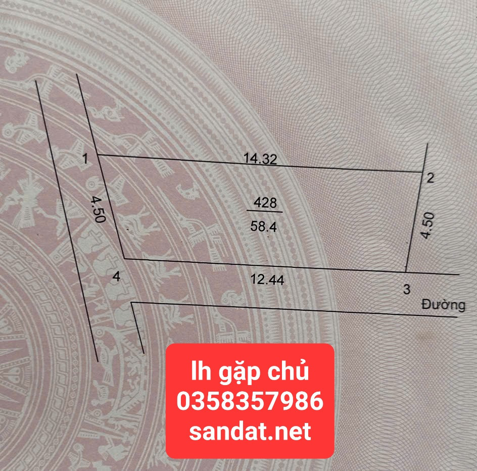 Bán đất 58.4m² ngang 4.5m giá 2.75 tỷ Xã Quang Minh