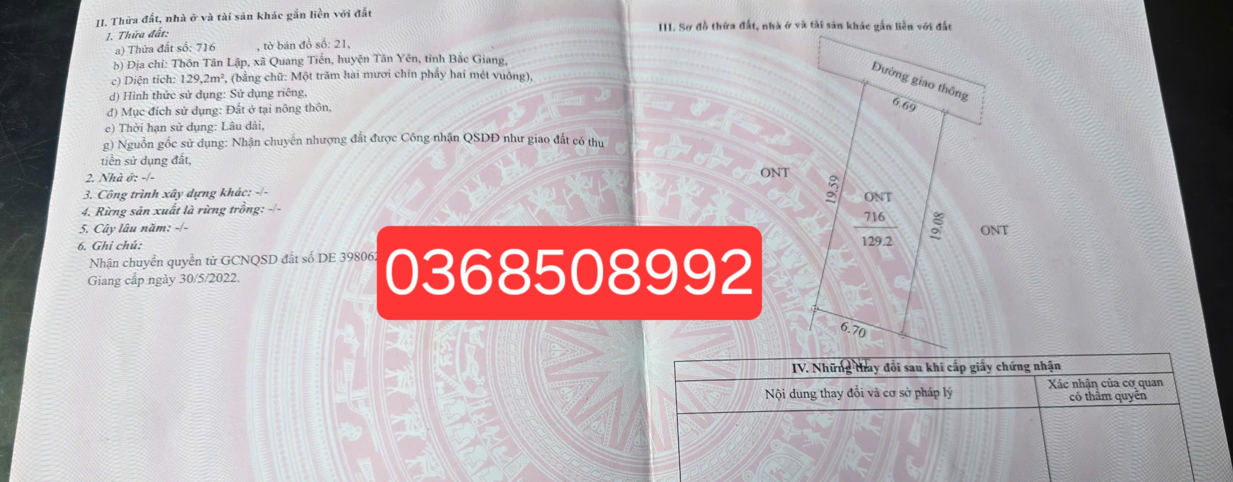 Bán đất 129m² ngang 6,69m giá 630 triệu Xã Quang Trung