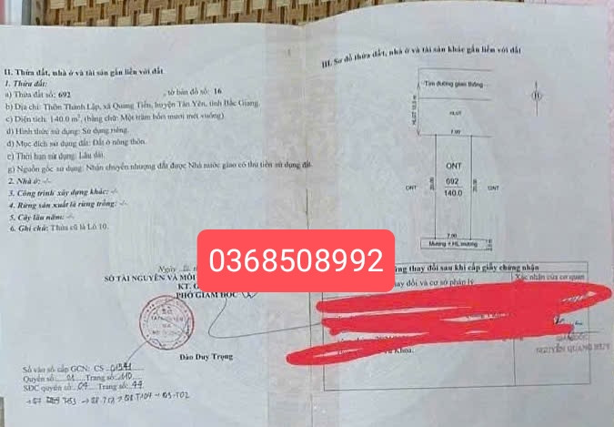 Bán đất 140m² ngang 7m giá 1.3 tỷ Xã Quang Trung