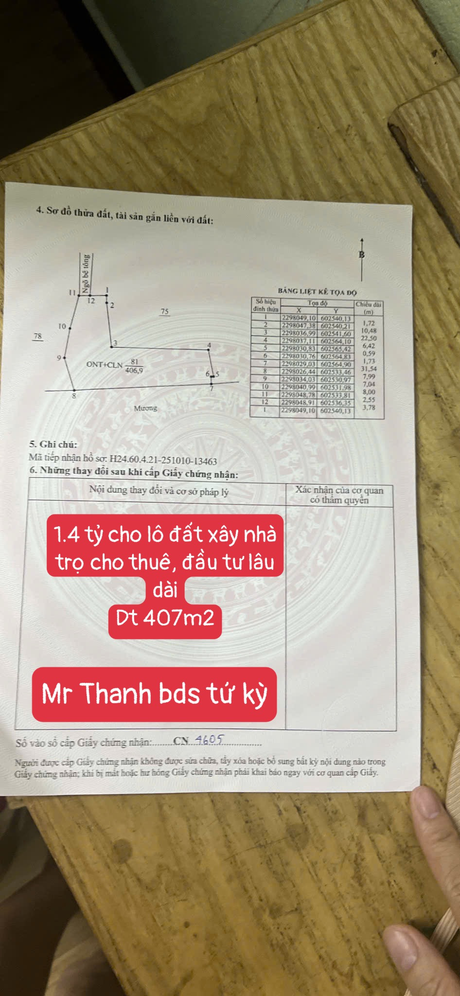 Bán lô đất siêu rẻ 407m² – gần KCN Nguyên Giáp, ô tô vào tận nơi!