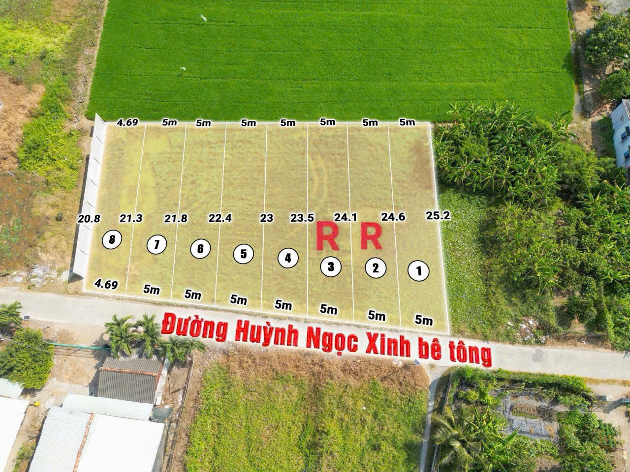 Bán 6 nền thổ cư mt đường Huỳnh Ngọc Xinh, xã Quê Mỹ Thạnh, Tân Trụ dt 105-120m2 giá 590tr / nền