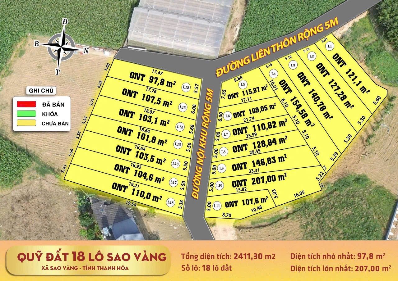 207m² đất vàng tại Sao Vàng, full thổ cư, vị trí mặt tiền đường nhựa