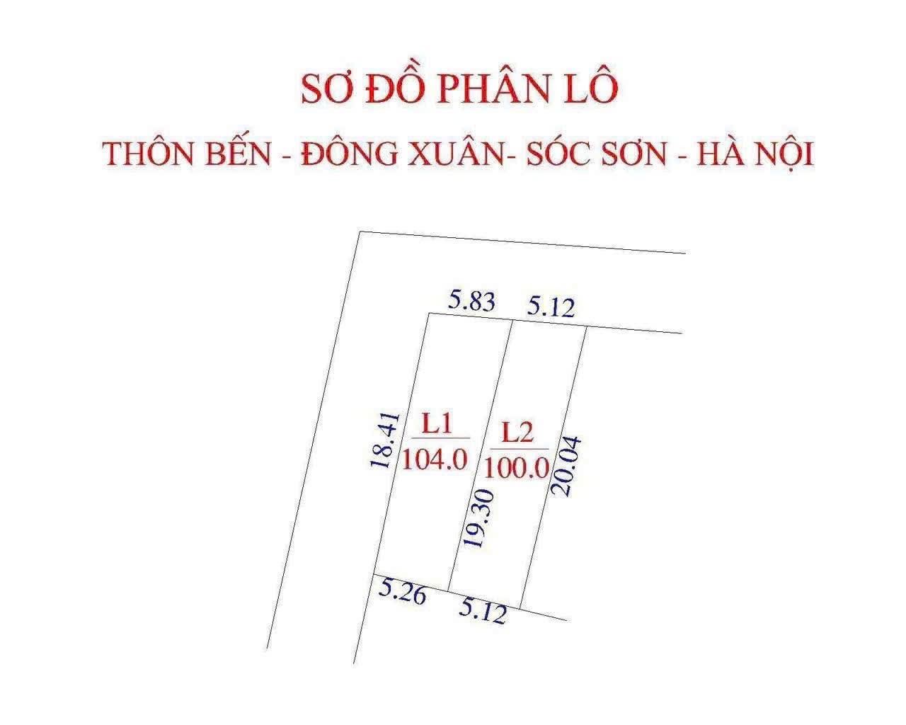 Bán đất 100m² ngang 5.26m giá 1.9 tỷ Xã Sóc Sơn