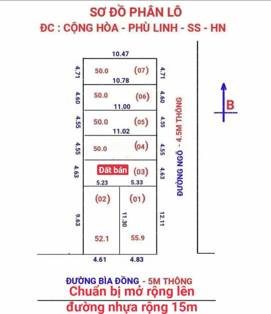 Bán đất 48.9m² ngang 4.6m giá 1.38 tỷ Xã Sóc Sơn