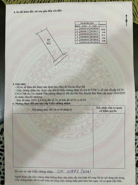 Bán đất 94m² ngang 5.48m giá 1.7 tỷ Xã Sóc Sơn