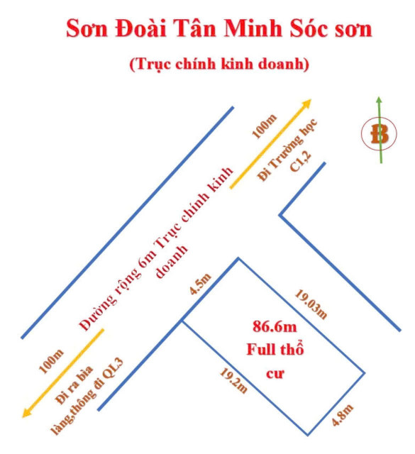 Bán đất 86.6m² ngang 4.8m giá 2.42 tỷ Xã Sóc Sơn