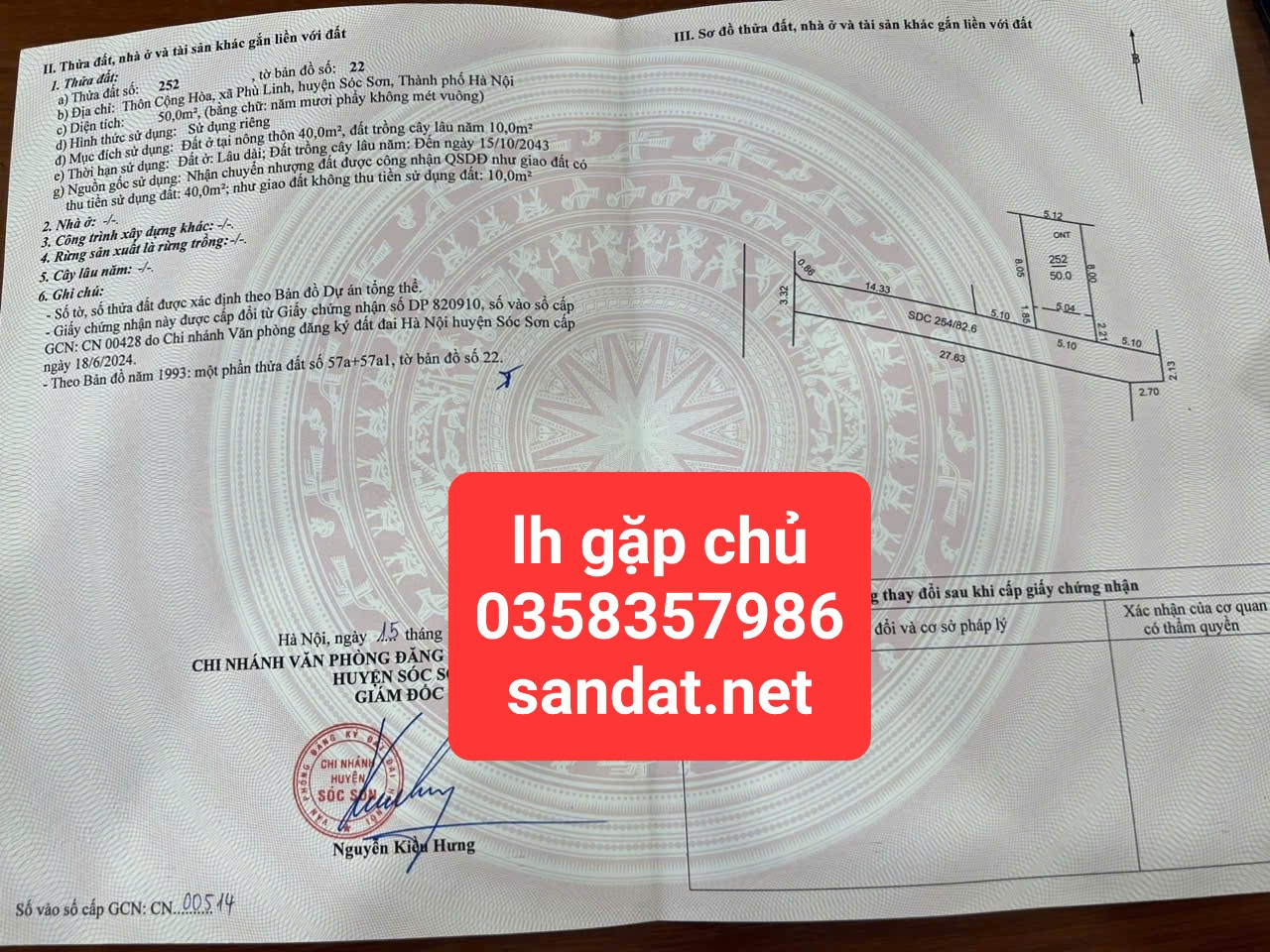 Bán đất 50m² ngang 5.10m giá 1.1 tỷ Xã Sóc Sơn