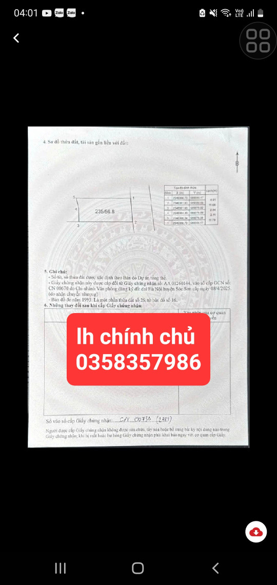 Bán đất 57m² ngang 5m giá 2.85 tỷ Xã Sóc Sơn