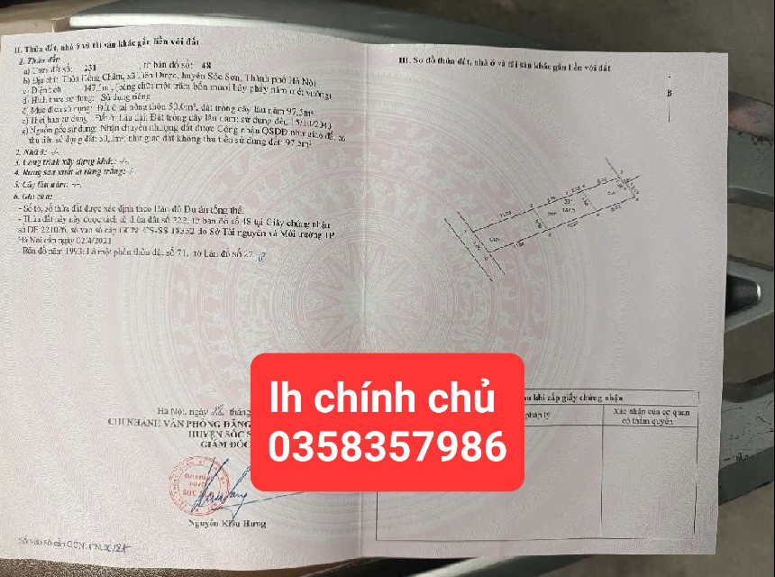 Bán đất 147.5m² ngang 5.1m giá 2.8 tỷ Xã Sóc Sơn