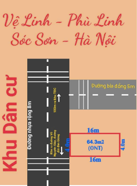 Bán đất 63m² ngang 4m giá 2.3 tỷ Xã Sóc Sơn