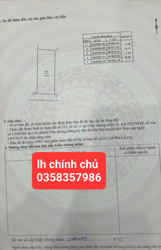 Bán đất 134m² ngang 7.29m giá 7.29 tỷ Xã Sóc Sơn
