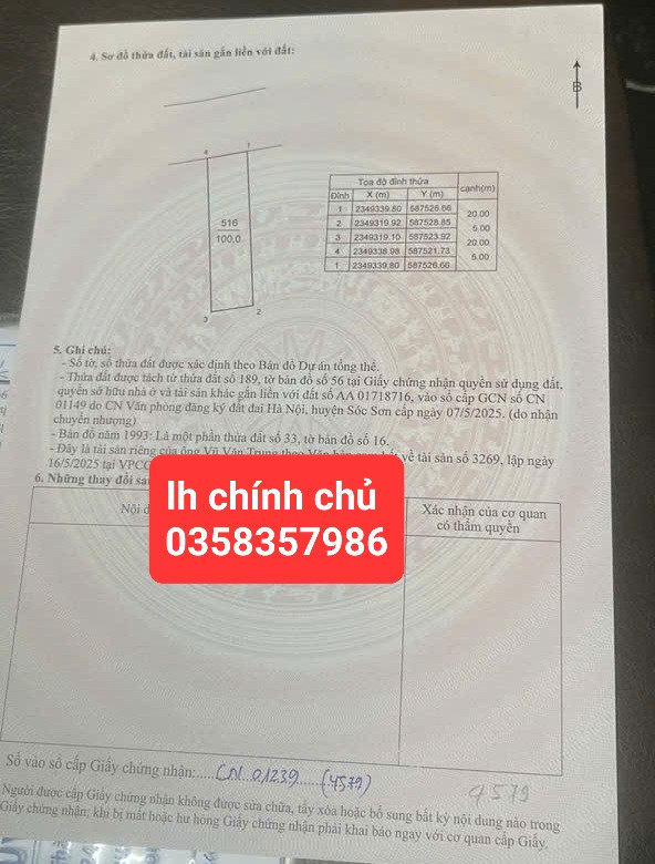 Bán đất 100m² ngang 5m giá 5.6 tỷ Xã Sóc Sơn