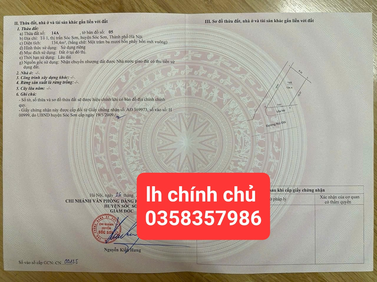 Bán đất 134m² ngang 8.3m giá 14.2 tỷ Xã Sóc Sơn