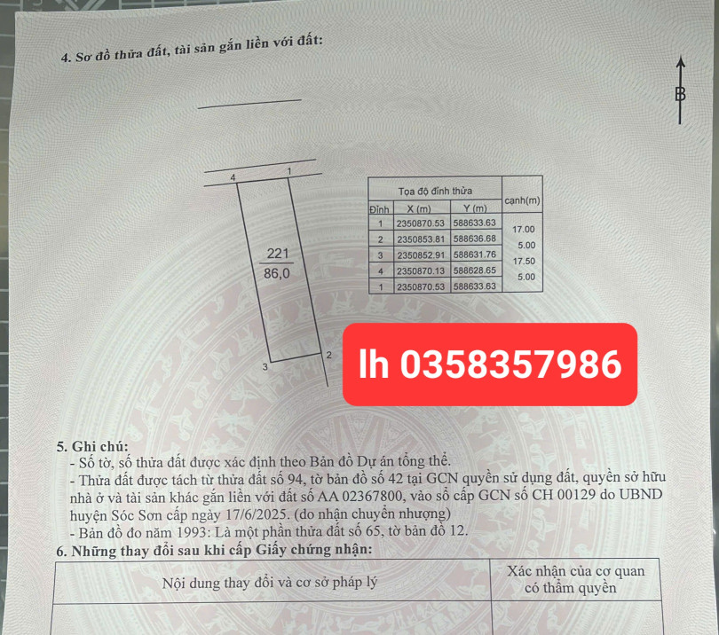 Bán đất 86m² ngang 5m giá 4.62 tỷ Xã Sóc Sơn