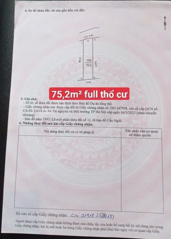 Bán đất 75m² ngang 4.16m giá 1.45 tỷ Xã Sóc Sơn