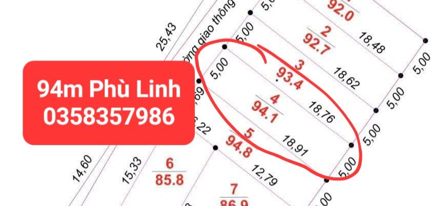 Bán Đất 94m² thổ cư 94m² giá 3.25 tỷ tại Xã Sóc Sơn Hà Nội