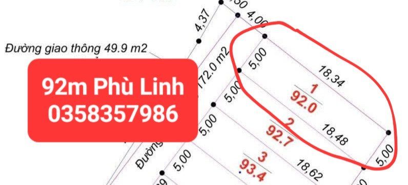 Bán Đất 92m² thổ cư 92m² giá 3.18 tỷ tại Xã Sóc Sơn Hà Nội