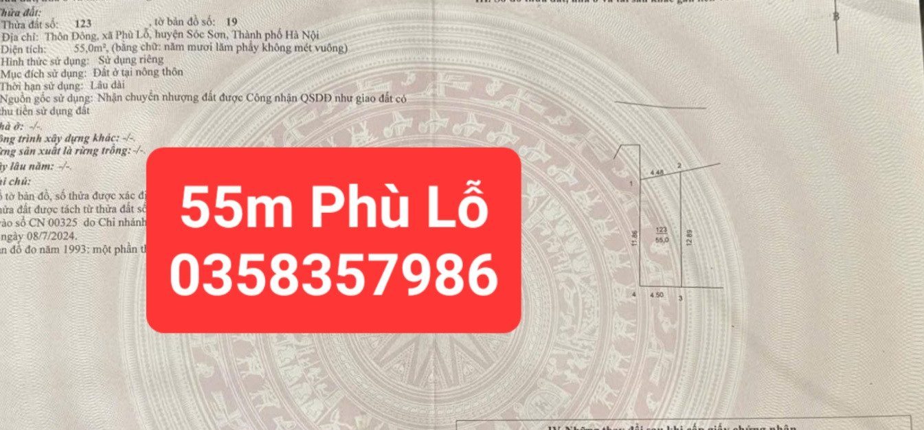 Bán Đất 55m² thổ cư 55m² giá 3.1 tỷ tại Xã Sóc Sơn Hà Nội