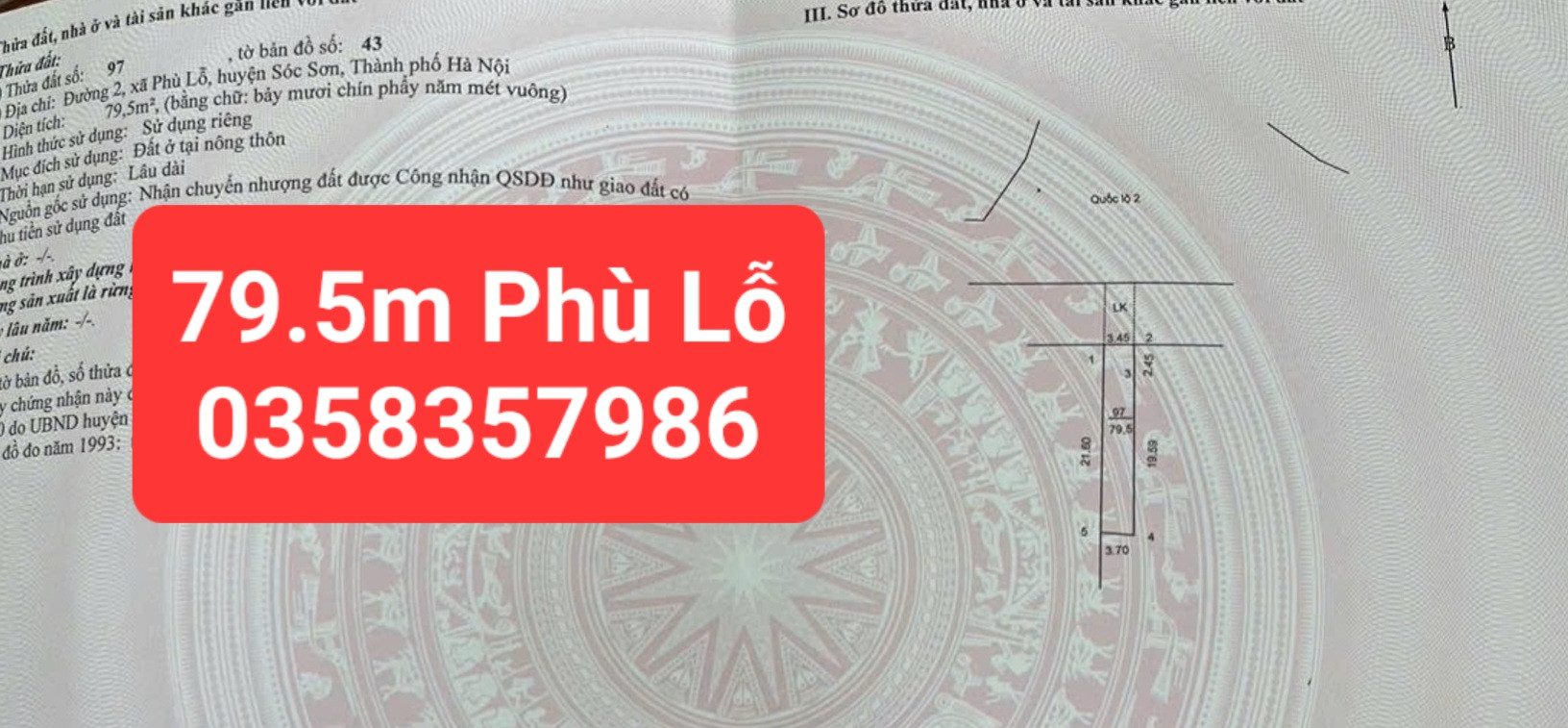 Bán nhà 79m² full thổ cư ngang 3.5m giá 13.2 tỷ tại Xã Sóc Sơn