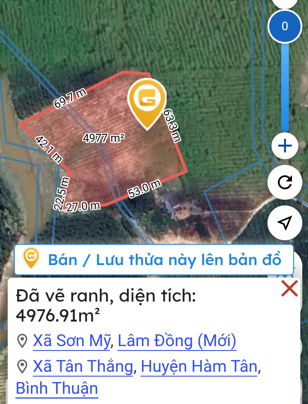 Bán đất 4976.9m² ngang 78m giá 1.6 tỷ Xã Sơn Mỹ