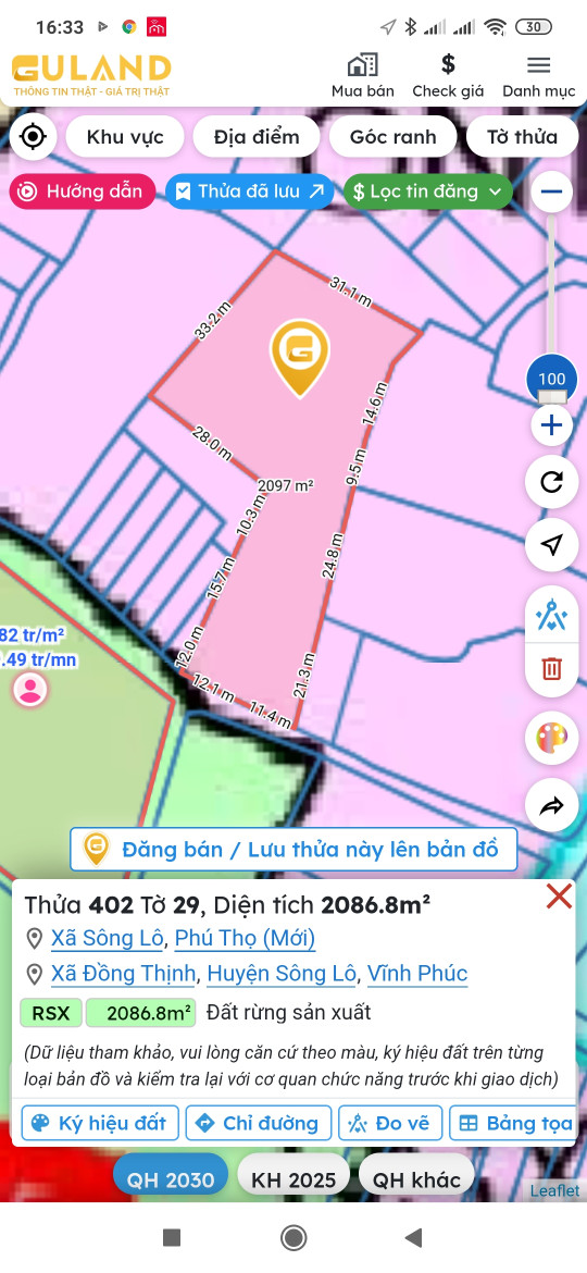 Bán đất 2086.8m² ngang 30m giá 6 tỷ Xã Sông Lô