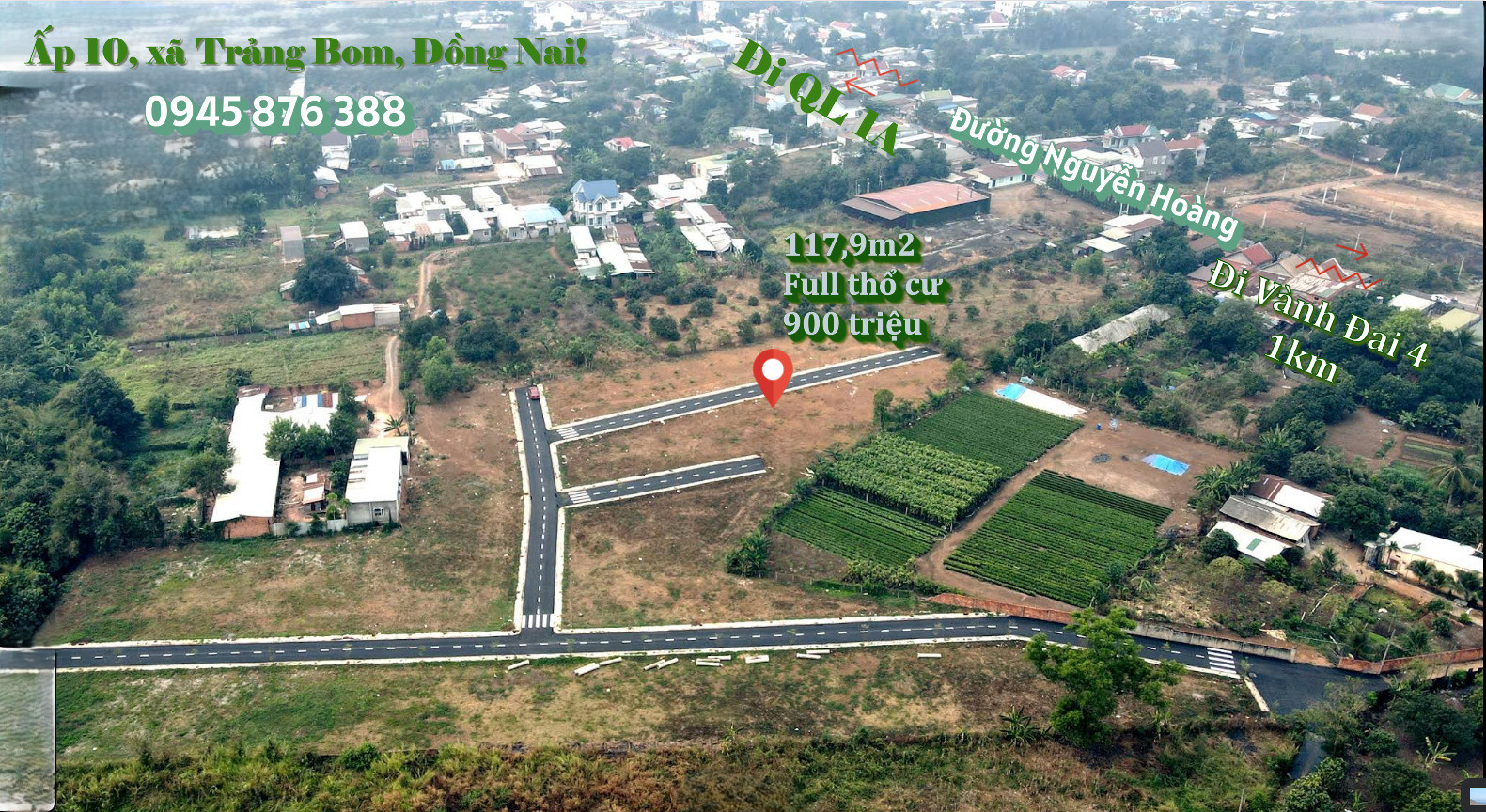 Bán 117,9m2 đất ở xã trảng bom, đồng nai, giá 900