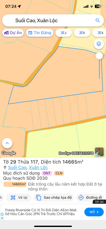 Bán đất 14664.6m² 4.2 tỷ tại Xã Suối Cao Huyện Xuân Lộc