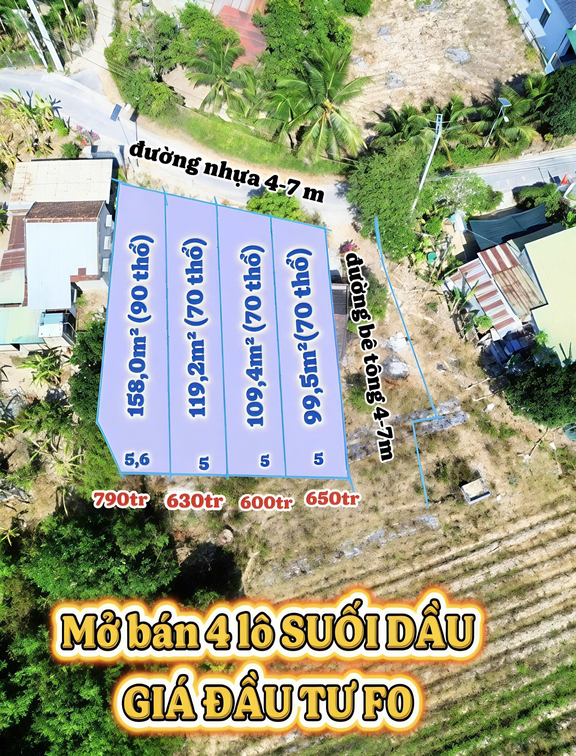 MỞ BÁN 4 LÔ ĐƯỜNG NHỰA SUỐI CÁT
Giá đầu tư: từ #600tr