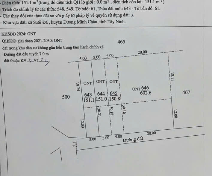 bán đất . DT 150 m2 . xã suối đá . dương minh châu