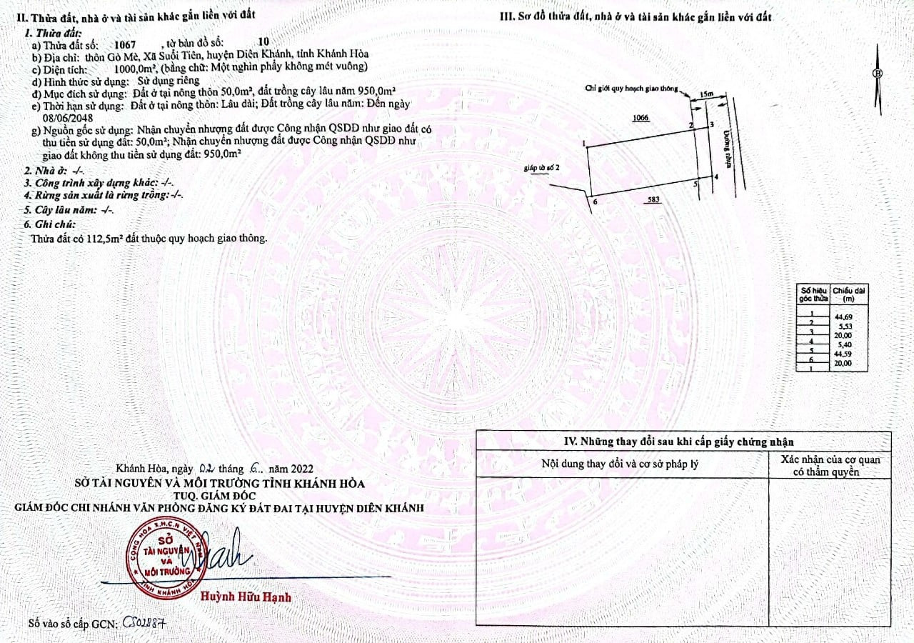 Bán đất 1000m² 6 tỷ tại Xã Suối Tiên Huyện Diên Khánh