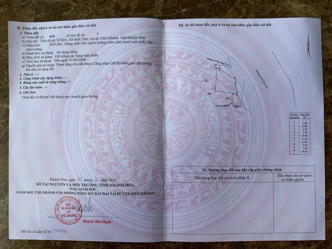 ĐẤT SIÊU ĐẸP -  Cần Bán Lô Đất Tại  Thôn Kinh Tế Mới,  Suối Tiên, Diên Khánh, Khánh Hòa