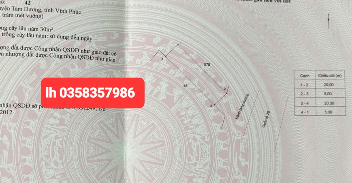 Bán đất 100m² ngang 5m giá 3.8 tỷ Xã Tam Dương