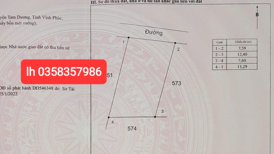 Bán đất 91.1m² ngang 7.9m giá 1.05 tỷ Xã Tam Dương