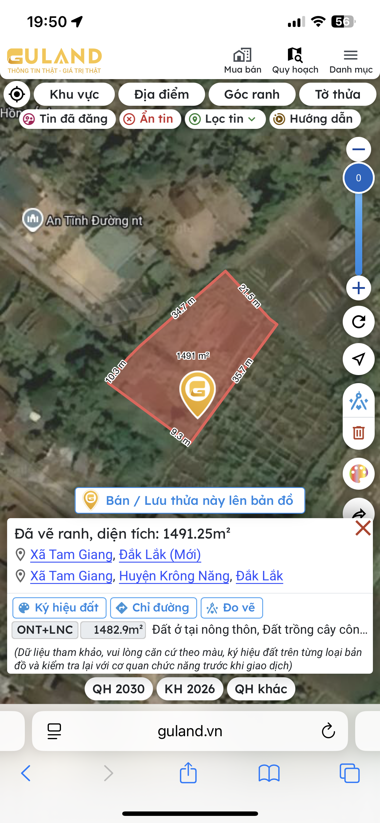 Bán đất 1482.9m² có sẵn 80m² thổ cư ngang 10m giá 830 triệu tại Xã Tam Giang