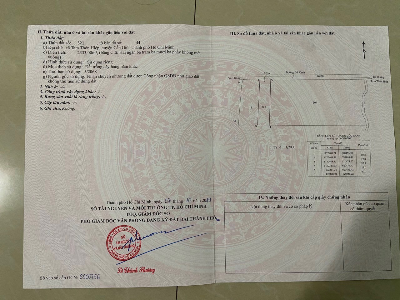 Bán  đất nông nghiệp 2333m² , giá 16.3 tỷ tại, Xã Tam Thôn Hiệp, Huyện Cần Giờ, TP. Hồ Chí Minh