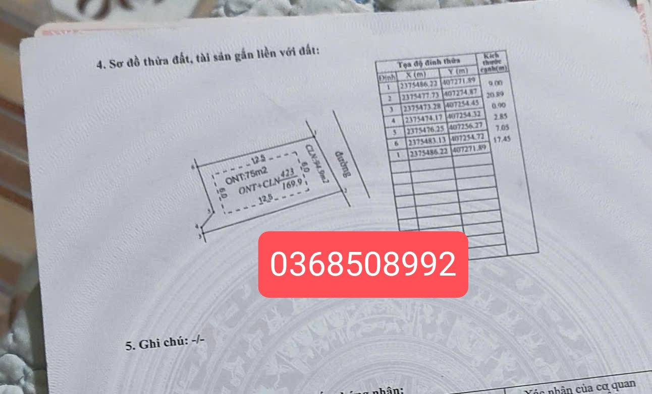 Bán đất 169,9m² ngang 9m giá 480 triệu Xã Tam Tiến