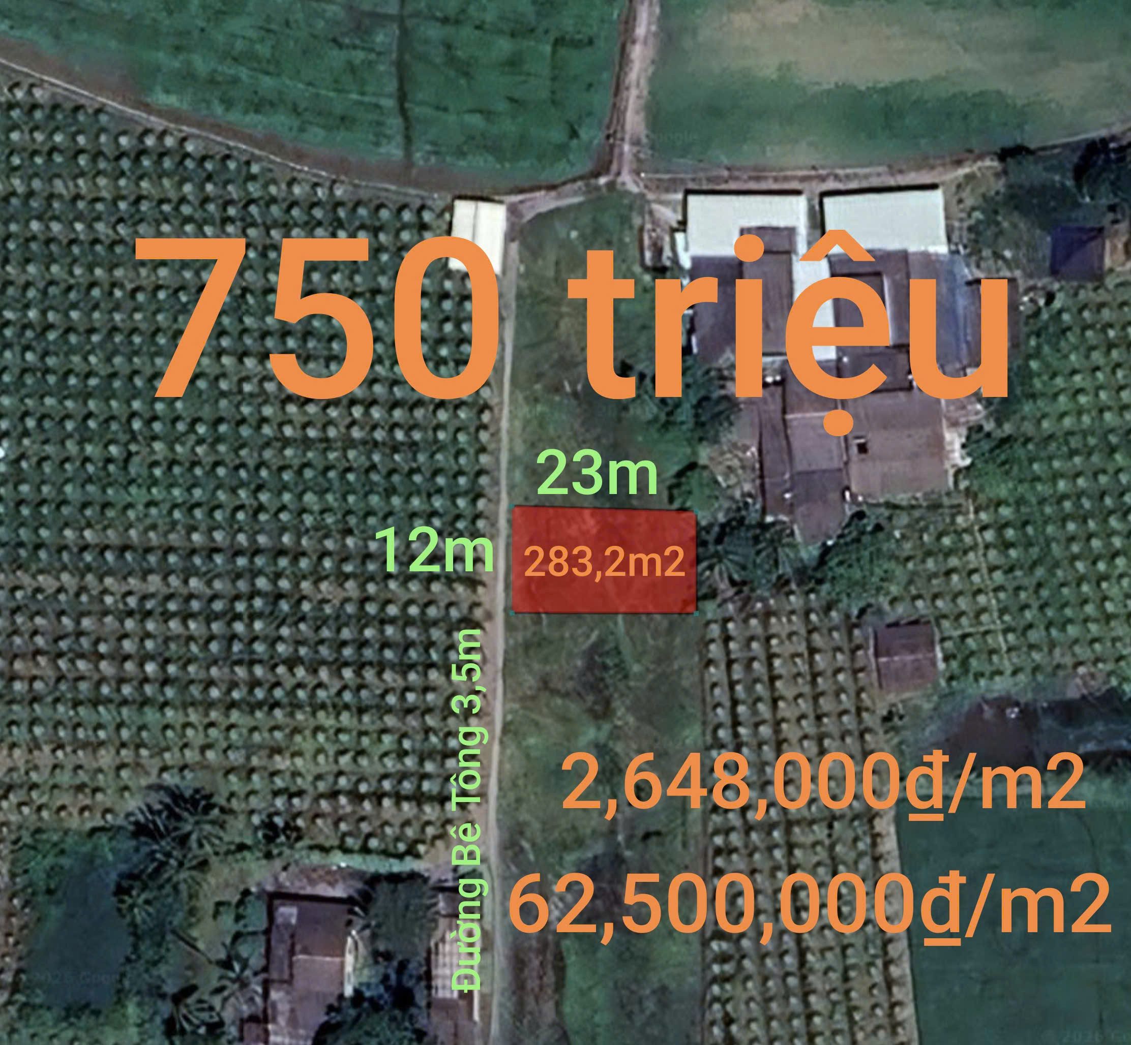 Bán Đất 283m² thổ cư 283m² giá 750 triệu tại Xã Tầm Vu Tây Ninh