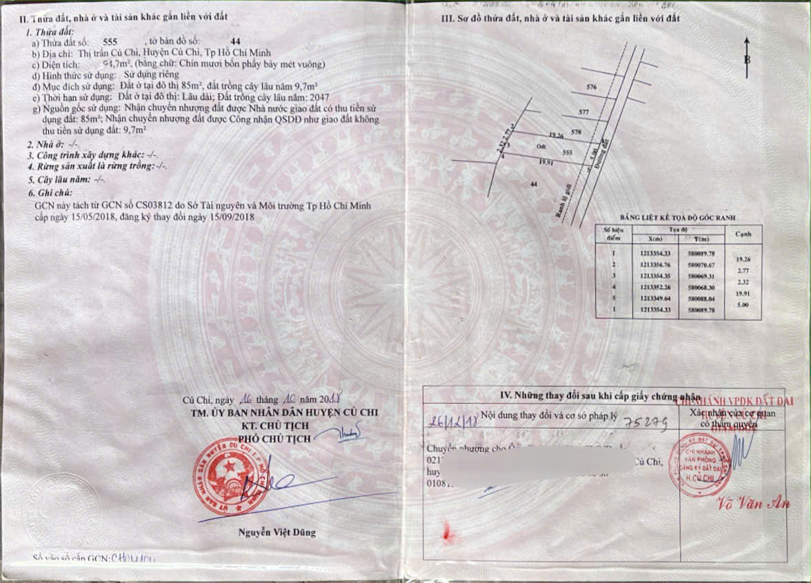 (L740) Đất Thị Trấn Củ Chi, dt 94m2, full thổ, đất ở hiện hữu, giá chỉ 2 tỷ 500