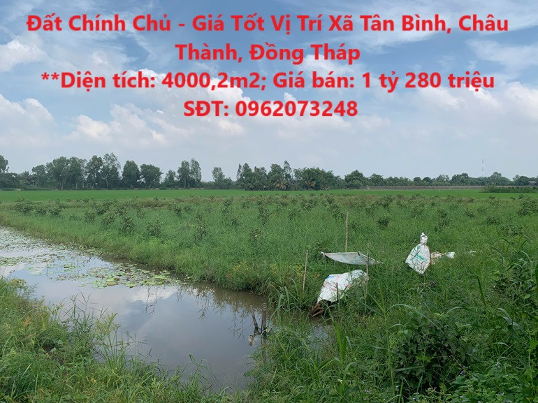 Đất Chính Chủ - Giá Tốt Vị Trí Tại Xã Tân Bình, Châu Thành, Đồng Tháp