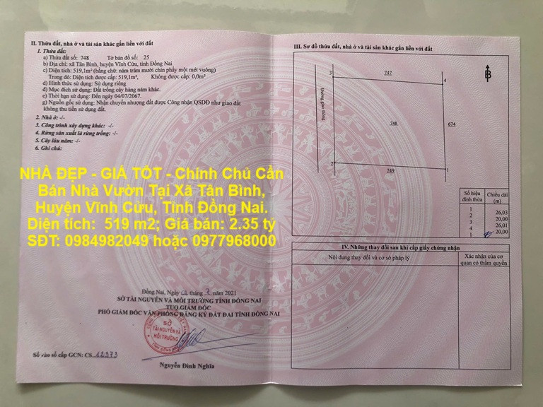 NHÀ ĐẸP - GIÁ TỐT - Chính Chủ Cần Bán Nhà Vườn Tại Xã Tân Bình, Huyện Vĩnh Cửu, Tỉnh Đồng Nai.