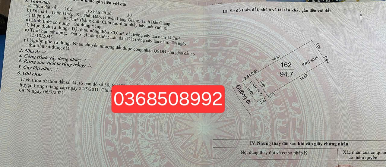 Bán đất 94m² ngang 5,4m giá 900 triệu Xã Tân Dĩnh