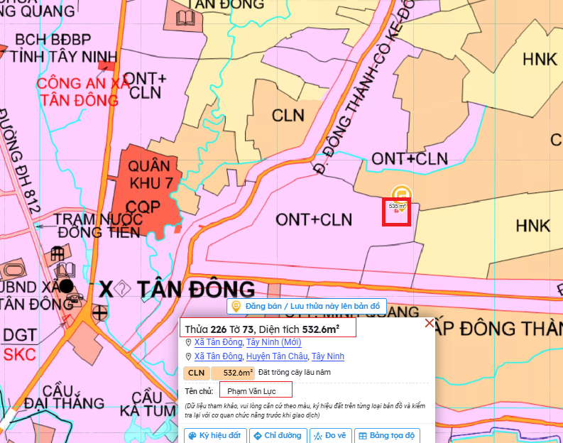 Bán Lô đất diện tích đẹp 12 x 45 (532.6 m2), tiềm năng sinh lời cao tại Tân Đông, Tân Châu, gần ngã 3 Kà Tum. Sổ có sẵn –Mặt tiền đường ô tô (Đường QH 20m)– Giá bán ngộp trong tháng 980 triệu
