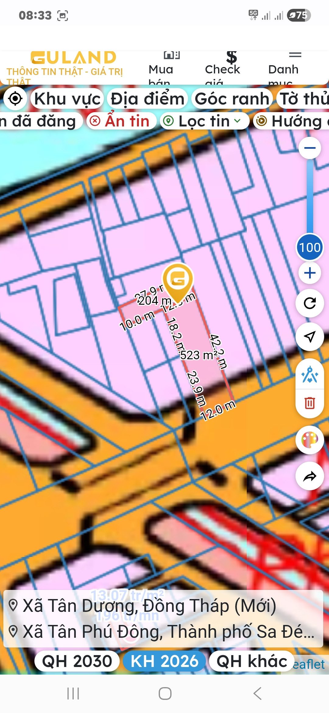Bán đất 720m² có sẵn 508m² thổ cư ngang 12m giá 8.5 tỷ tại Xã Tân Dương