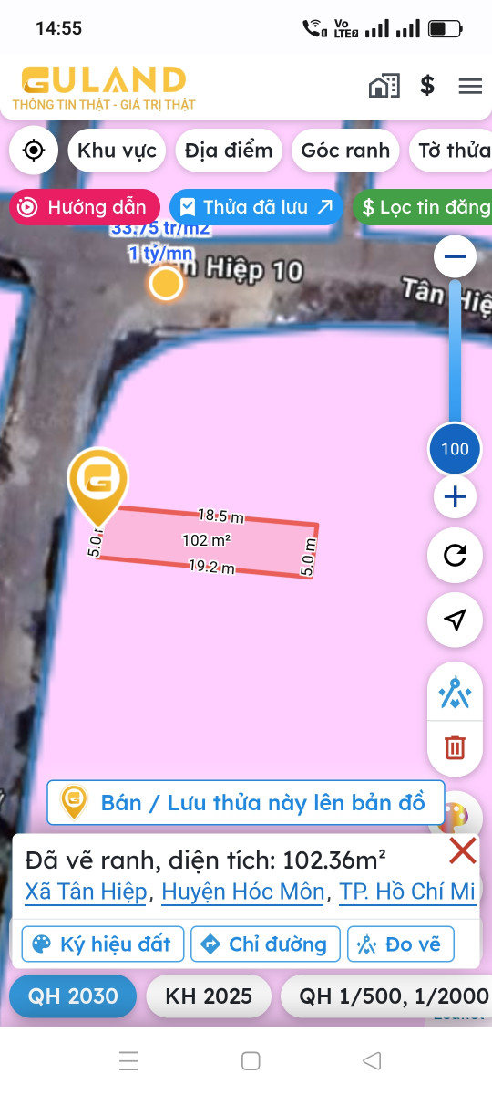 Bán đất 101.1m² ngang 5m giá 3.5 tỷ tại Xã Tân Hiệp Huyện Hóc Môn
